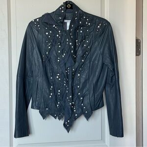 Vintage Givenchy Crystal Embellished Ruffle Leather Jacket. Sz 40